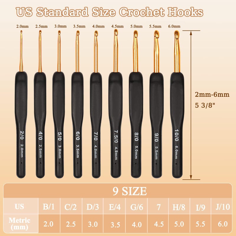Aeelike 31pcs Crochet Hook Set, Classic Navy Crochet Needles Ergonomic with Grips for Arthritic Hands, Crocheting Kit with Knitting Supplies & Black White Case, Ideal Gift for Hand Beginner Lover - Image 2