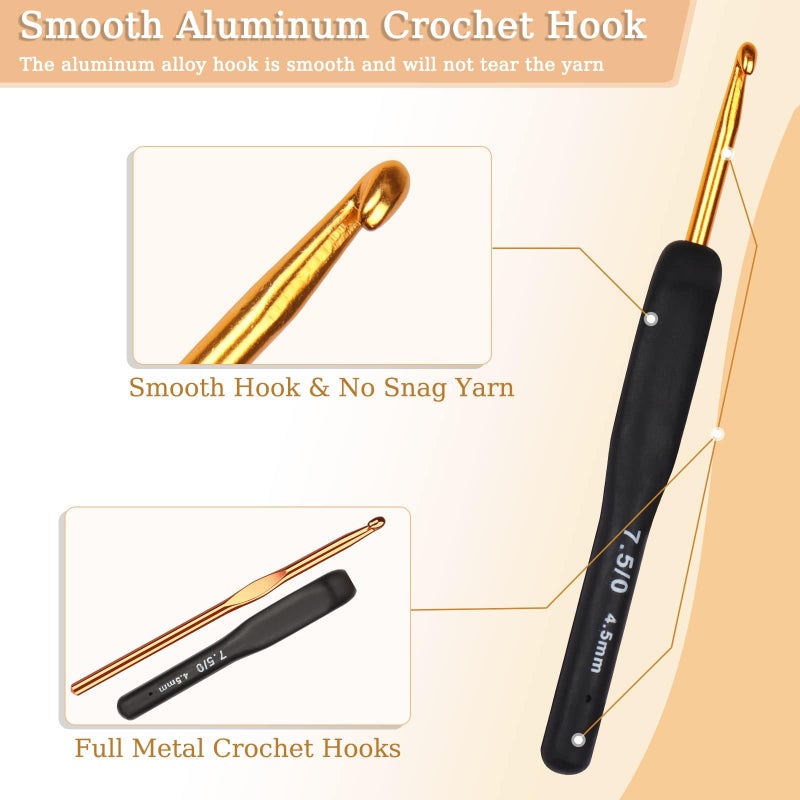 Aeelike 31pcs Crochet Hook Set, Classic Navy Crochet Needles Ergonomic with Grips for Arthritic Hands, Crocheting Kit with Knitting Supplies & Black White Case, Ideal Gift for Hand Beginner Lover - Image 3