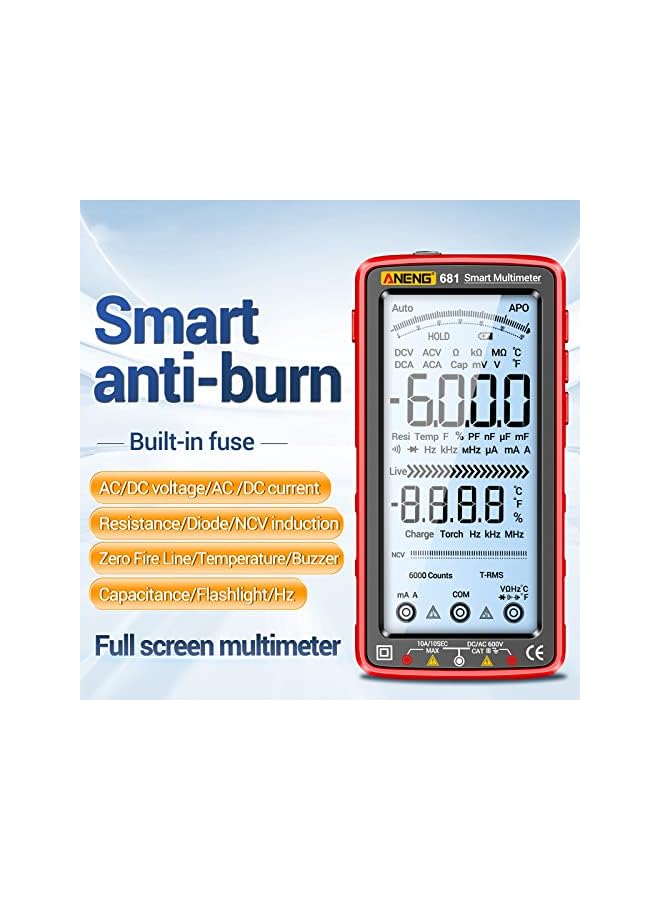 ANENG ANENG 681 6000 Counts Digital Multimeter Smart Anti-burn Rechargeable Universal Meter NCV Tester 5-inch Large LCD with Backlit Flashlight for Voltage t Resistance Capacitance Temperature  - Image 4