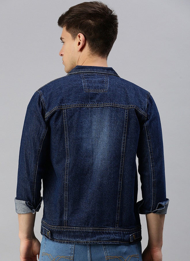 Kaali Peeli Washed Spread Collar Outdoor Denim Jacket - Image 3