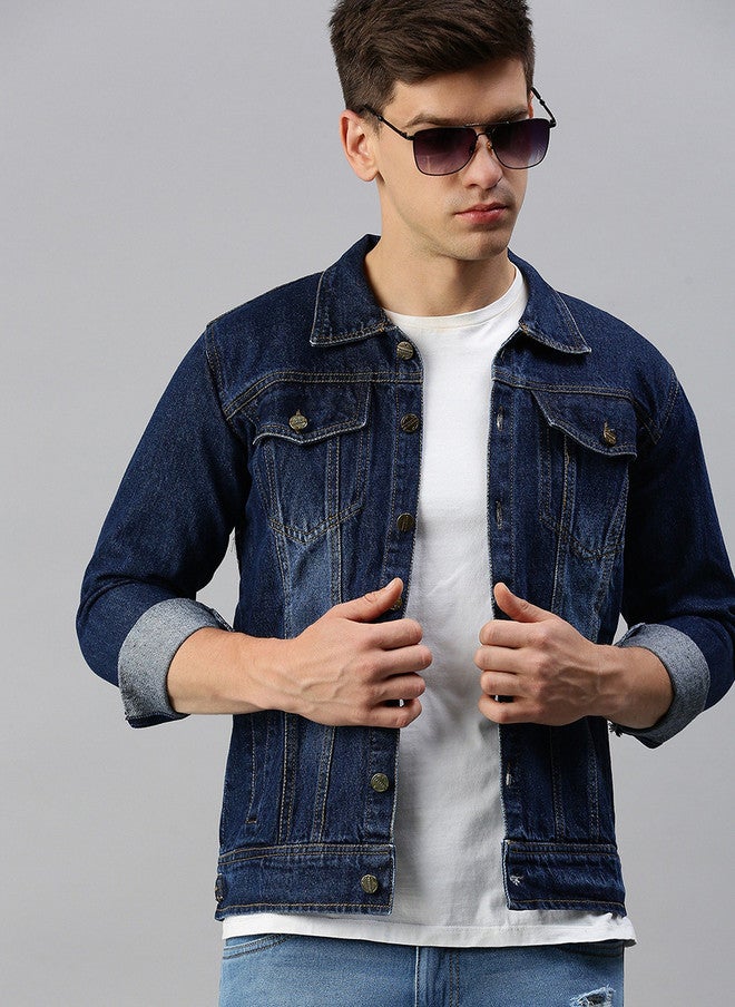 Kaali Peeli Washed Spread Collar Outdoor Denim Jacket - Image 1