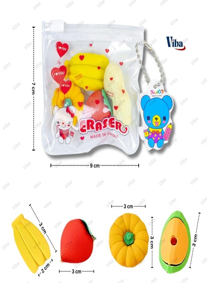 VIBA® Fruit Eraser Set for Kids (Pack of 1) | Cute Fruit Shaped Mini Erasers | Colorful Stationery for School, Return Gifts, Party Favors | Small Cartoon Erasers (Size 3cm) - Image 3