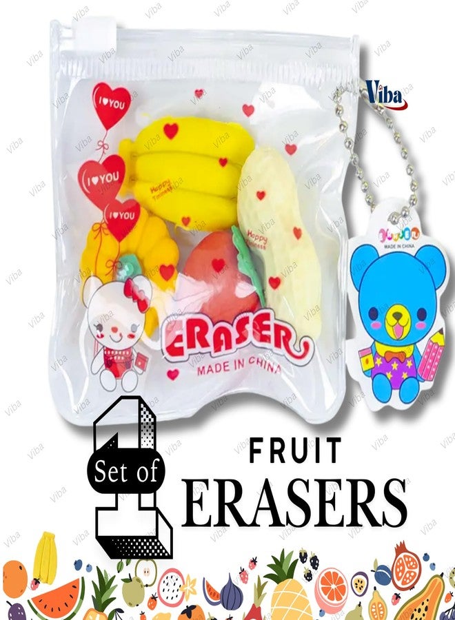 VIBA® Fruit Eraser Set for Kids (Pack of 1) | Cute Fruit Shaped Mini Erasers | Colorful Stationery for School, Return Gifts, Party Favors | Small Cartoon Erasers (Size 3cm) - Image 2
