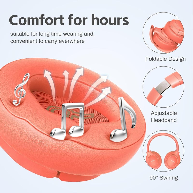 BERIBES Bluetooth Headphones Over Ear,BERIBES 65H Playtime and 6 EQ Music Modes Wireless Headset with Microphone,HiFi Stereo Foldable Lightweight, Deep Bass for Home Office Outdoors Etc(Orange Red) - Image 2