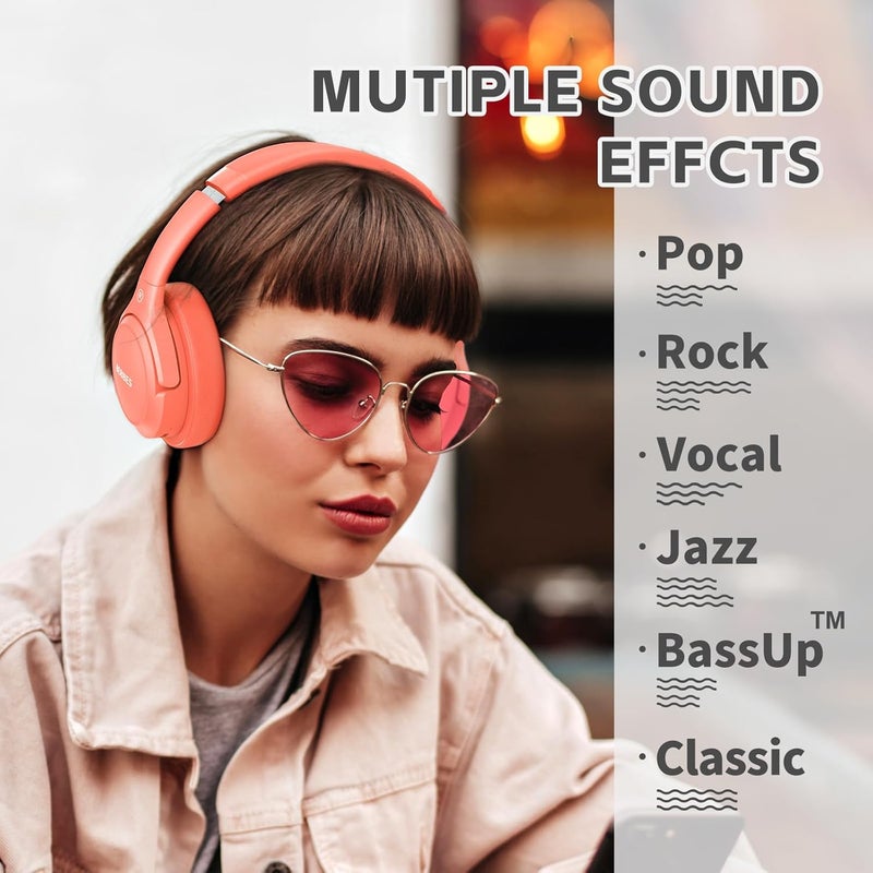 BERIBES Bluetooth Headphones Over Ear,BERIBES 65H Playtime and 6 EQ Music Modes Wireless Headset with Microphone,HiFi Stereo Foldable Lightweight, Deep Bass for Home Office Outdoors Etc(Orange Red) - Image 3