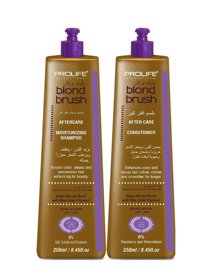 PROLIFE INTERNATIONAL Blond Brush Keratin Shampoo and Conditioner Kit For Blond and Colored Hair Protec Hair Color Sulfate and Paraben Free Contain Argan oil and Buriti Oil 250ML x2 Made In Brazil 