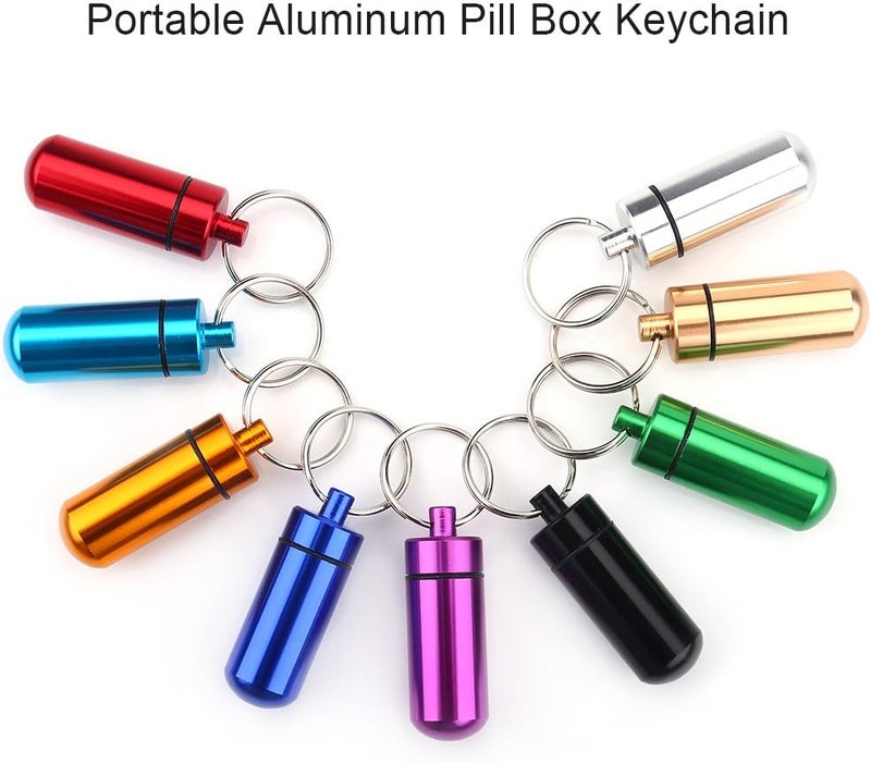 klarako Pill Box Keychain, Waterproof Aluminum Pill Holder Key Ring Bottle Container, 9PCS Portable Mini Travel Medicine Pill Case - Image 2