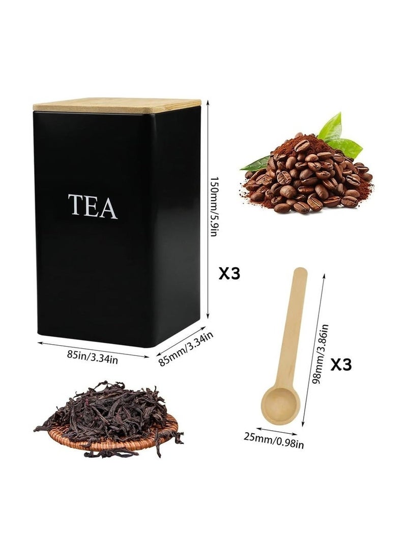 شفاء الحياة علبة تخزين قهوة مكونة من 3 قطع، علبة تخزين حبوب القهوة، غطاء من الخيزران، علبة عرض فنية من الحديد، علبة مربعة - Image 5