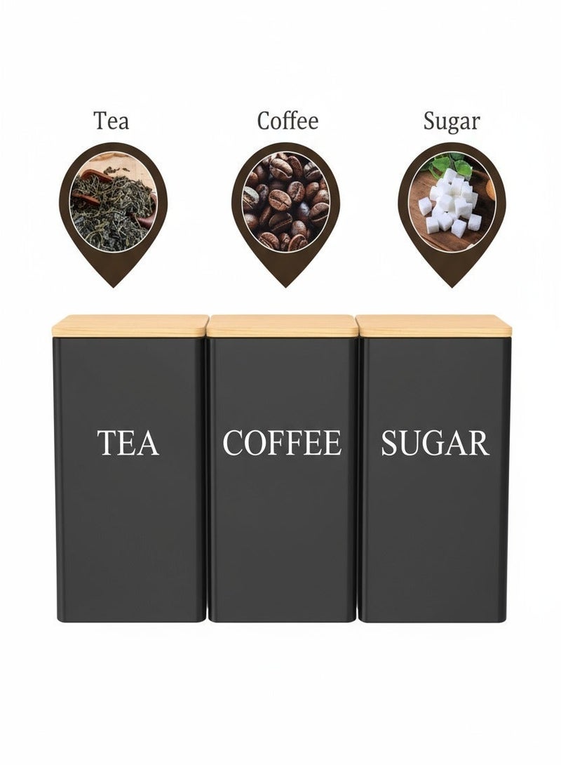شفاء الحياة علبة تخزين قهوة مكونة من 3 قطع، علبة تخزين حبوب القهوة، غطاء من الخيزران، علبة عرض فنية من الحديد، علبة مربعة - Image 2