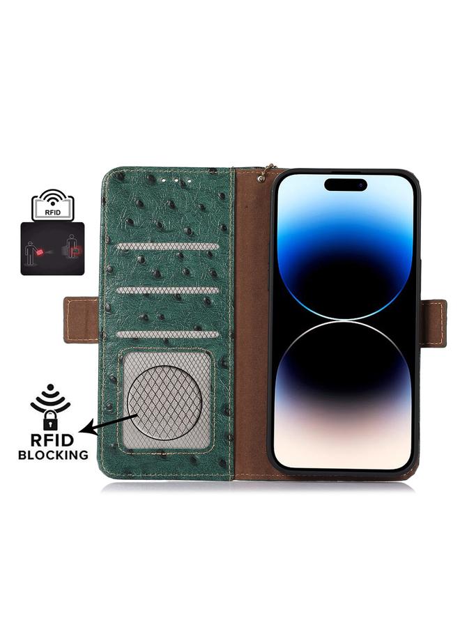 erorex Case For Xiaomi 13T/Redmi K60 Ultra Ostrich Pattern Genuine Leather RFID Phone Case - Image 4