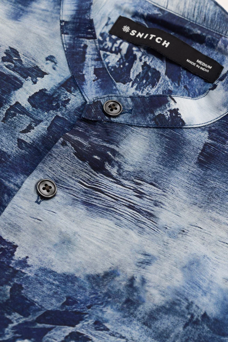 SNITCH Dark Blue Slim Fit Abstract Shirt