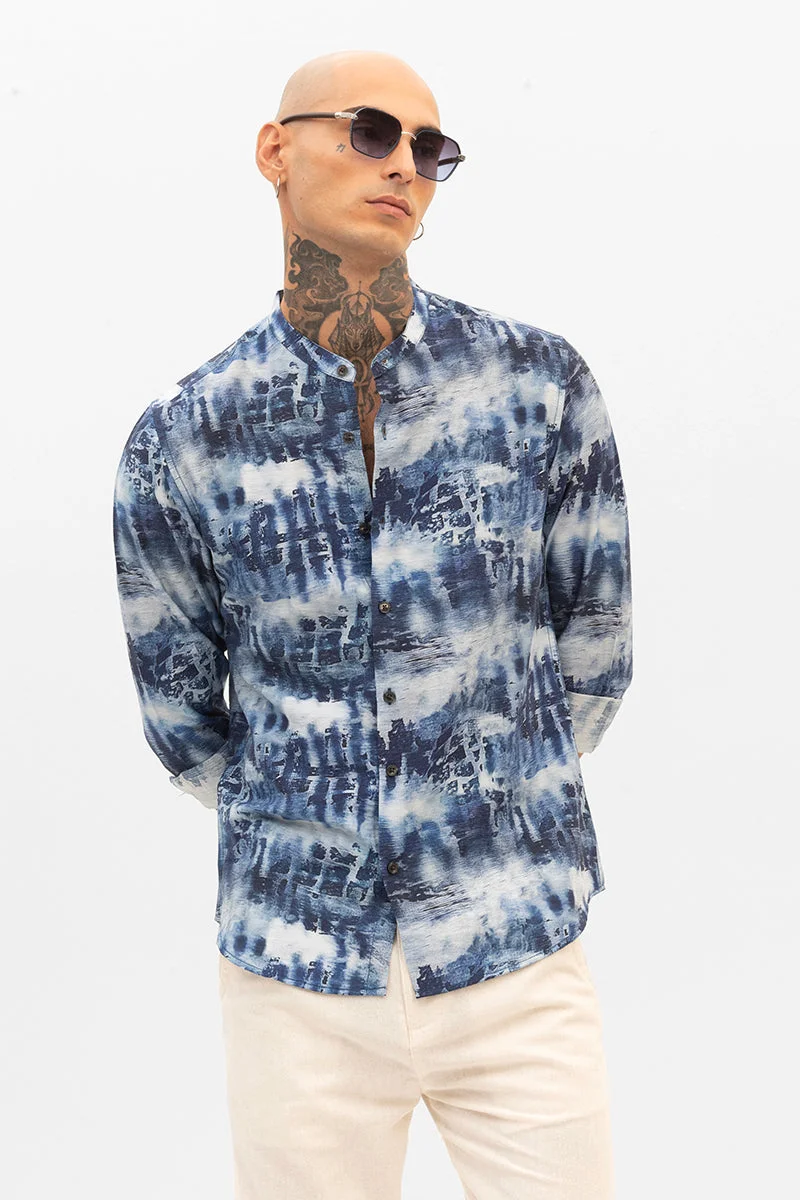SNITCH Dark Blue Slim Fit Abstract Shirt