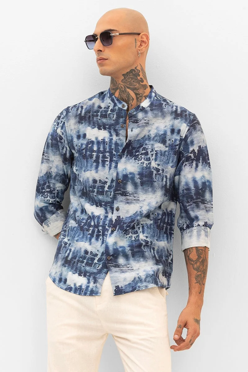 سنيتش Dark Blue Slim Fit Abstract Shirt