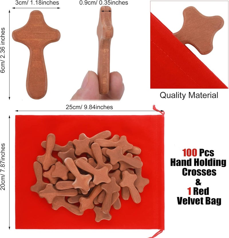 Marsui 201 Pcs Mini Pocket Crosses Small Wooden Cross Holding Hand Jesus Crosses Set with 100 Pcs Prayer Request Cards 100 Pcs Pocket Cross 1 Giant Red Velvet Bag for Church Easter Jesus Religious Gift  - Image 2
