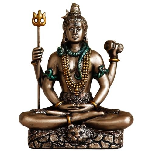 Saugat Traders Lord Shiva Idol for Car Dashboard Cold Brass Bronze Shiv Ji Murti Meditating, Padmasana Sitting Statue for Home Décor, Diwali & New Year Gift - 3.4 Inches - Image 1