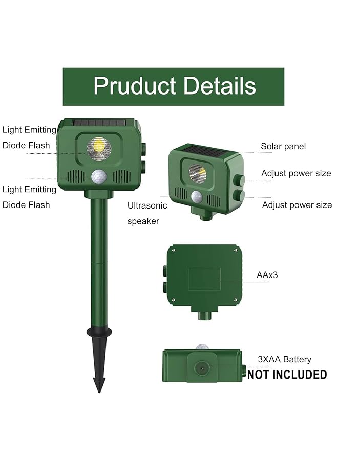 X spring Ultrasonic Animal Repellent Waterproof Outdoor Animal Repeller Motion Sensor Solar Animal Repeller With Motion Sensor And Strobe Light Garden Animal Deterrent To Repel Cat Skunk Out Of Yard - Image 2