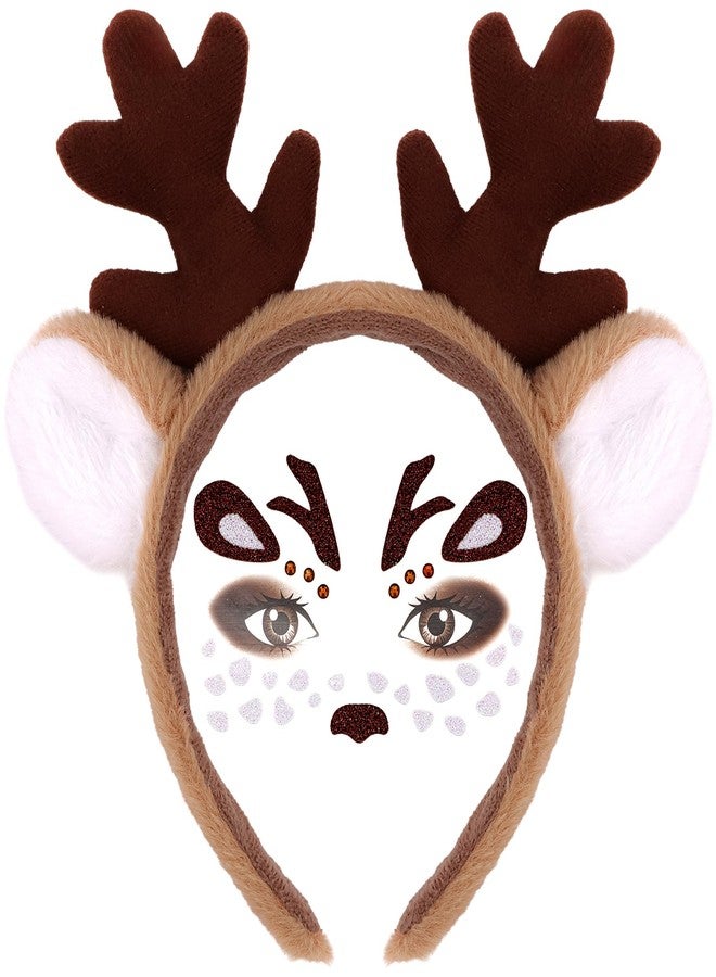 KICOSY Reindeer Headband and Face Sticker Set for Women - Ideal for Halloween, Christmas, Cosplay & Themed Party - Image 1