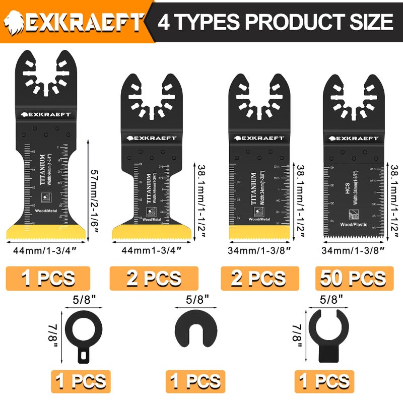 EXKRAEFT 55 PCS Oscillating Saw Blades, Professional Universal Titanium Oscillating Tool Blade for Metal Nails, Wood and Plastic, Multi Tool Blades Kits Fit Dewalt Milwaukee Ryobi Rockwell Fein - Image 2