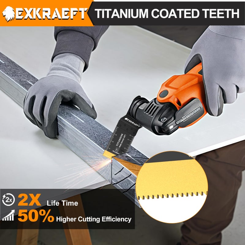 EXKRAEFT 55 PCS Oscillating Saw Blades, Professional Universal Titanium Oscillating Tool Blade for Metal Nails, Wood and Plastic, Multi Tool Blades Kits Fit Dewalt Milwaukee Ryobi Rockwell Fein - Image 3