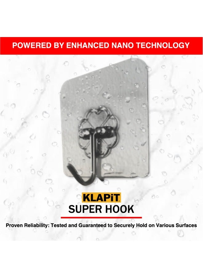 KLAPiT KLAPiT Super Hook Heavy Duty Adhesive, Holds 11 Pounds or 5Kg Weight, Waterproof and Damage Free for Wall, Tile, Wood, Stone, Glass, Metal, Made of Steel (Clear, 8 pc)  - Image 2