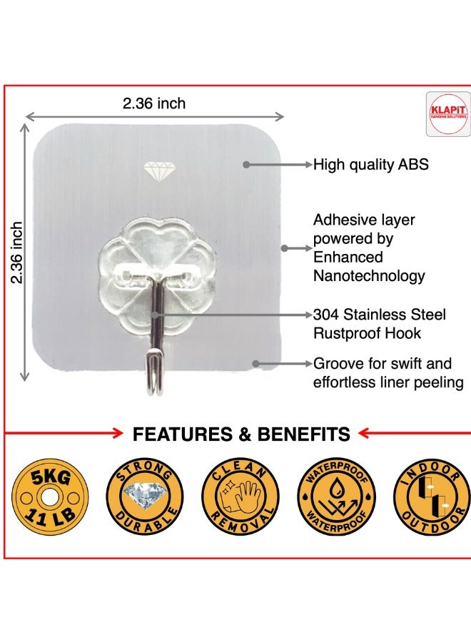 KLAPiT KLAPiT Super Hook Heavy Duty Adhesive, Holds 11 Pounds or 5Kg Weight, Waterproof and Damage Free for Wall, Tile, Wood, Stone, Glass, Metal, Made of Steel (Clear, 8 pc)  - Image 3