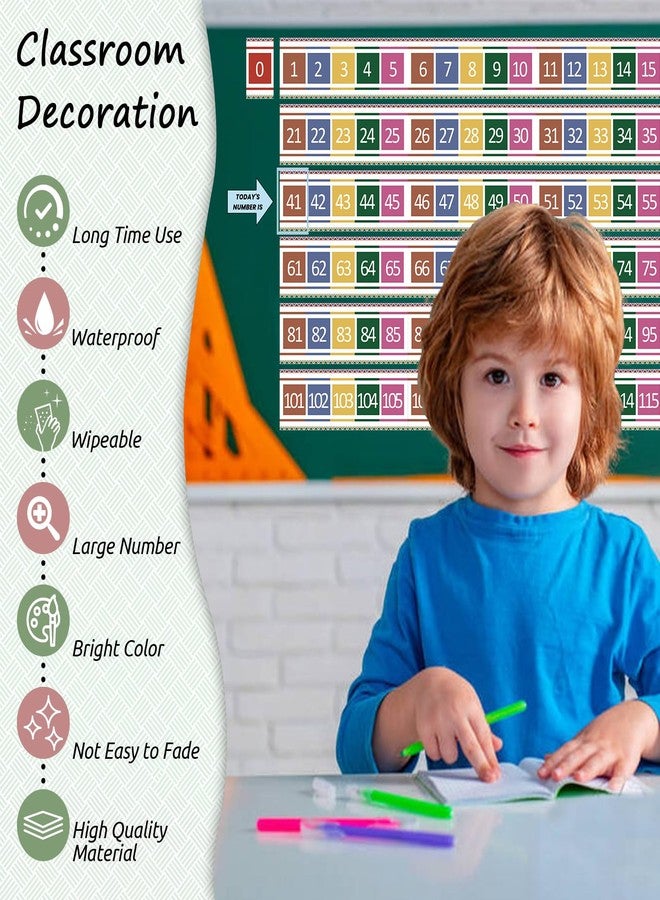 Blirik Number Line for Classroom Office Wall,Number Line Bulletin Board Border 0 to120 Laminated Number Line Strips Chalkboard Brights Number Line Math Poster Classroom Study Room Decorations for Teachers - Image 3