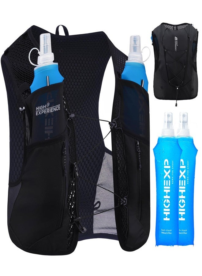 HIGH EXPERIENCE Running Vest Lightweight 4L Trail Hydration Backpack Pack with 2 17oz Soft Flask Jogging Marathon Cycling Hiking for Women Men (Black, Medium) - Image 1