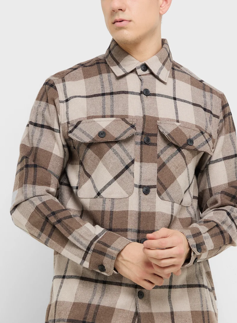 جاك اند جونز Checked Flap Pocket Shirt