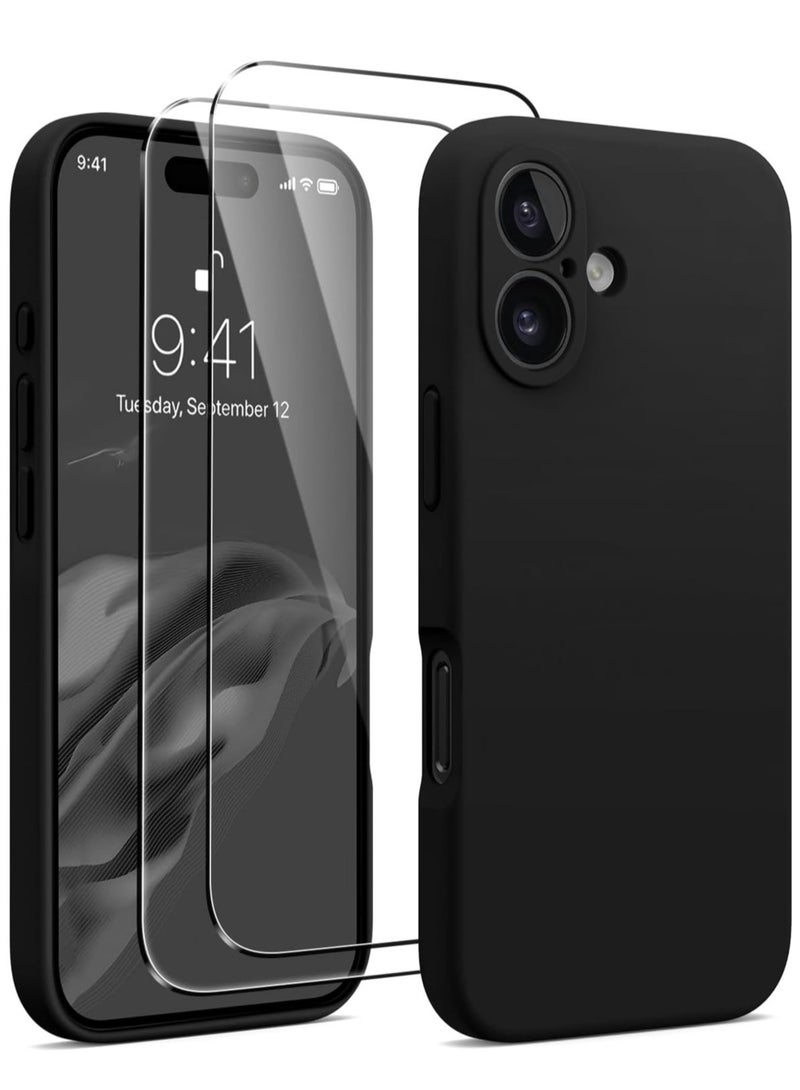 "Black Silicone Case for iPhone 16 Plus – Camera Protection, MagSafe Compatible, Anti-Scratch Microfiber Lining, and 2 Screen Protectors Included" - Image 1