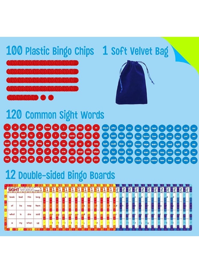 SpriteGru Sight Word Bingo Game, 120 Sight Words Learn to Red Level 1 & Level 2 Bingo Board Game Dolch's & Fry's Words Lists for Kindergarten and Preschool Kids 4-8, Perfect for Classroom & at Home  - Image 3