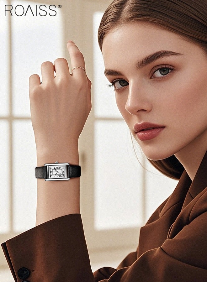 رويس ساعة نسائية كلاسيكية مربعة من الجلد، بشاشة عرض تناظرية، ومينا أرقام رومانية، مقاومة للماء، ساعة يد كاجوال للأعمال كهدية للسيدات - Image 2