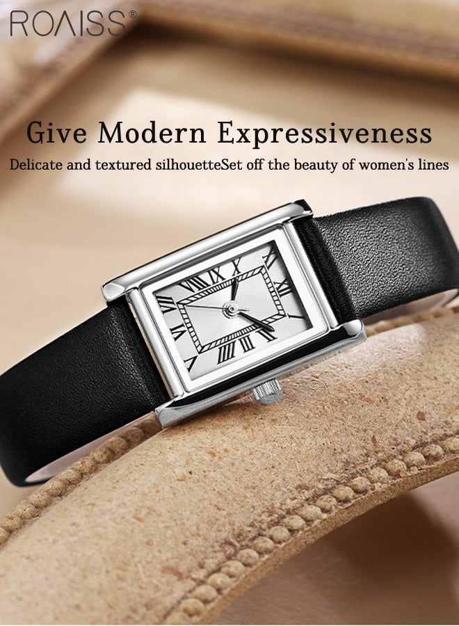 رويس ساعة نسائية كلاسيكية مربعة من الجلد، بشاشة عرض تناظرية، ومينا أرقام رومانية، مقاومة للماء، ساعة يد كاجوال للأعمال كهدية للسيدات - Image 3