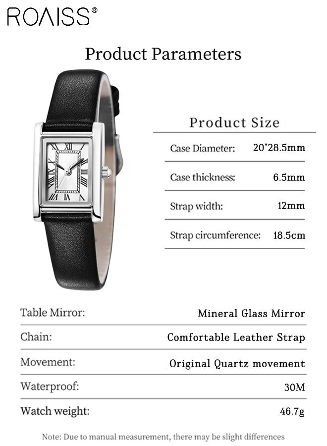 رويس ساعة نسائية كلاسيكية مربعة من الجلد، بشاشة عرض تناظرية، ومينا أرقام رومانية، مقاومة للماء، ساعة يد كاجوال للأعمال كهدية للسيدات - Image 4