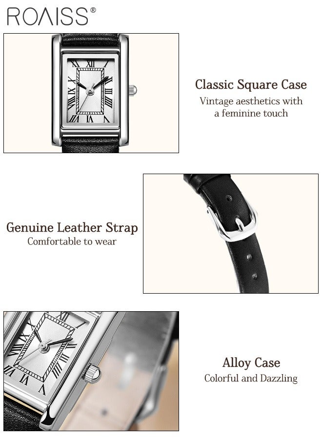 رويس ساعة نسائية كلاسيكية مربعة من الجلد، بشاشة عرض تناظرية، ومينا أرقام رومانية، مقاومة للماء، ساعة يد كاجوال للأعمال كهدية للسيدات - Image 5