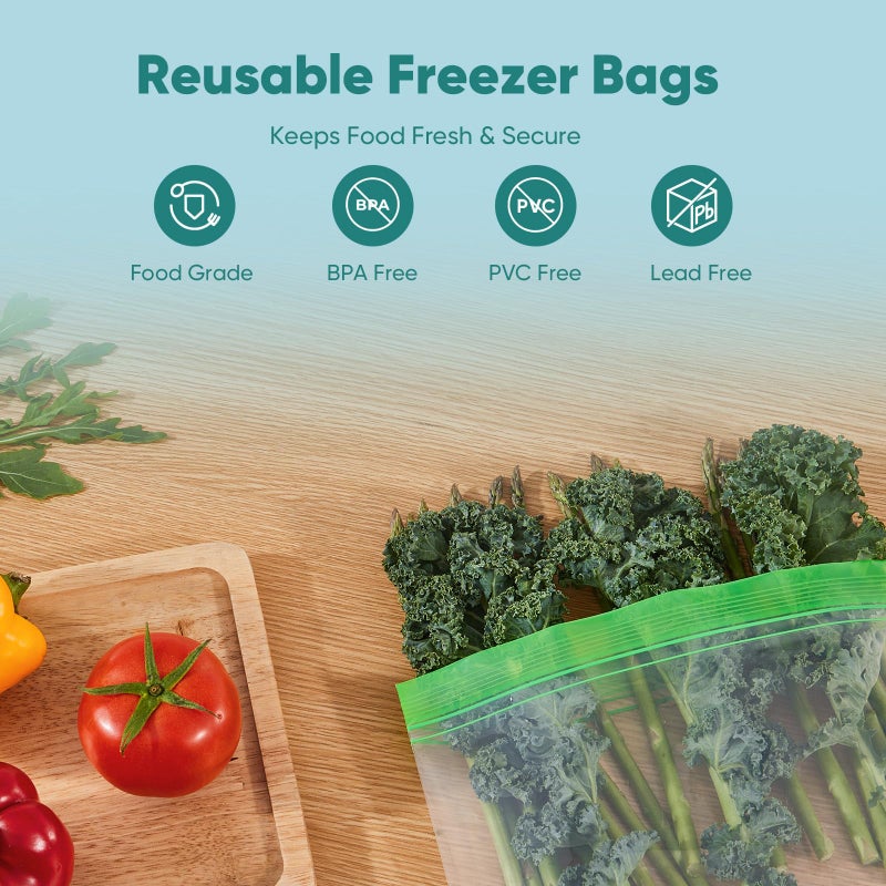 Lerine 14 Pack Reusable Freezer Bags Dishwasher Microwave Safe, Leakproof Extra-Large Reusable Snack Bags, BPA Free Food Storage Bags for Meal Prep (4 Gallon 6 Sandwich 4 Snack Bags) - Image 2