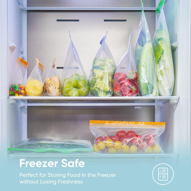 Lerine 14 Pack Reusable Freezer Bags Dishwasher Microwave Safe, Leakproof Extra-Large Reusable Snack Bags, BPA Free Food Storage Bags for Meal Prep (4 Gallon 6 Sandwich 4 Snack Bags) - Image 3