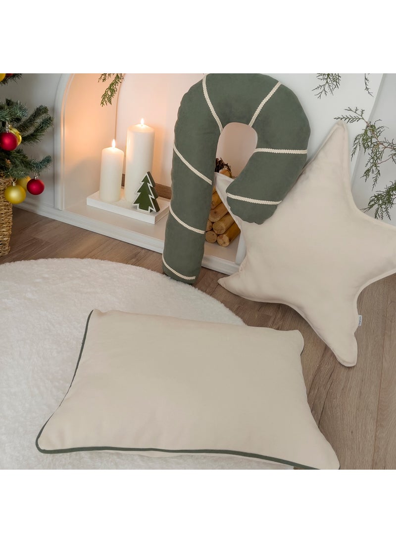 Ritmo Home Green Piping Cream Plain Christmas New Year Decorative Pillow (Inner Pillow Included)  - Image 1
