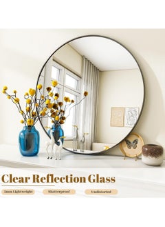 YQbest Round Bathroom Mirror, 24 inch Circle Dressing Mirror, Round Wall Mirror with Simple Metal Frame, Modern Round Hanging Mirror for Bathroom, Hallway, Living Room (Black)  - Image 5