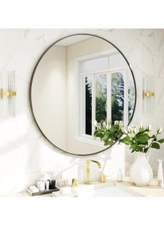 YQbest Round Bathroom Mirror, 24 inch Circle Dressing Mirror, Round Wall Mirror with Simple Metal Frame, Modern Round Hanging Mirror for Bathroom, Hallway, Living Room (Black)  - Image 1