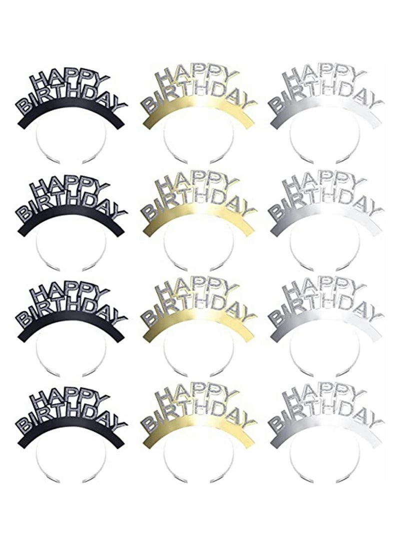 إسكدنيا 12 Pack Happy Birthday Headbands, Birthday Party Hats for Kids and Adults Classroom School VBS Party Supplies Paper Birthday Crowns for Classroom, Birthday Crown Set, Classroom Party Decor - Image 1