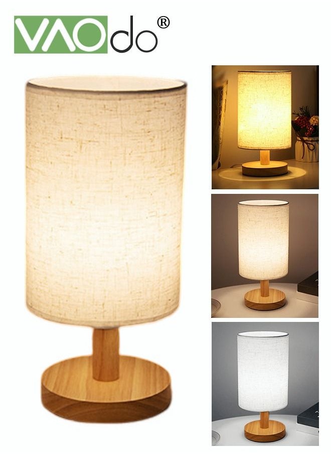 VAOdo Tricolor Dimmable Bedroom Light USB Charging Desk Lamp Warm Eye Protection LED Solid Wood Base Nightstand Lamps for Bedroom Living Room Study  - Image 1