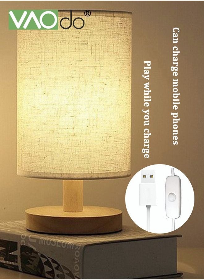 VAOdo Tricolor Dimmable Bedroom Light USB Charging Desk Lamp Warm Eye Protection LED Solid Wood Base Nightstand Lamps for Bedroom Living Room Study  - Image 5