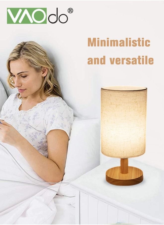 VAOdo Tricolor Dimmable Bedroom Light USB Charging Desk Lamp Warm Eye Protection LED Solid Wood Base Nightstand Lamps for Bedroom Living Room Study  - Image 4