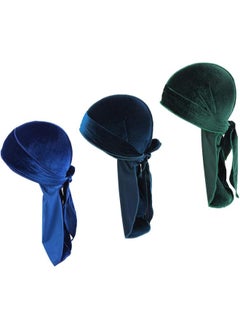 silvercnc 3x Unisex Fashion Velvet Bandana Hat Durag Long-Tail Muslim Headwrap Beanie 