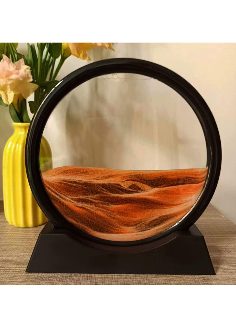 Generic 3D Quicksand Art Pictures, Dynamic Fluid Motion, Sand Art Decorations, 3D Deep Sea Sand Landscape, Round Glass Frame For Flowing Sand Display, Home Office Decor (Yellow, 18Cm)  - Image 1
