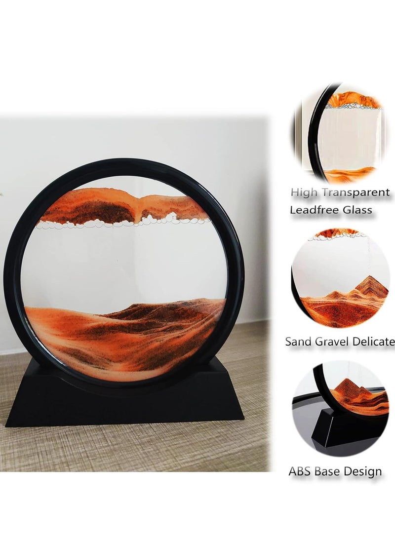 Generic 3D Quicksand Art Pictures, Dynamic Fluid Motion, Sand Art Decorations, 3D Deep Sea Sand Landscape, Round Glass Frame For Flowing Sand Display, Home Office Decor (Yellow, 18Cm)  - Image 3