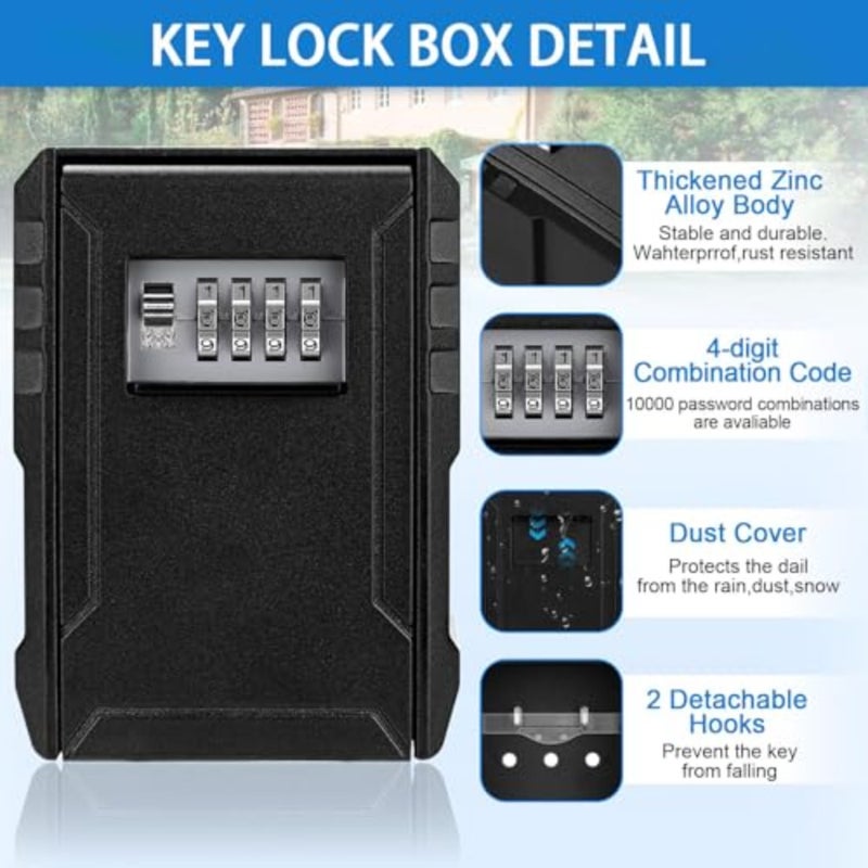 صندوق مفاتيح كهرباء كبير، Sturdy Waterproof Wall Mount Security Lockbox for House, Garage, Office, Warehouse, Outdoor Key Hider with Code, Secure Storage for Keys - Image 3