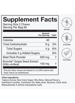 Humann humanN SuperBeets Heart Chews, Nitric Oxide and Blood Pressure Support, Grape Seed Extract & Non-GMO Beet Root Powder Energy Chews, Super Beets Heart Chews, Pomegranate Berry Flavor, 120 Count  - Image 4