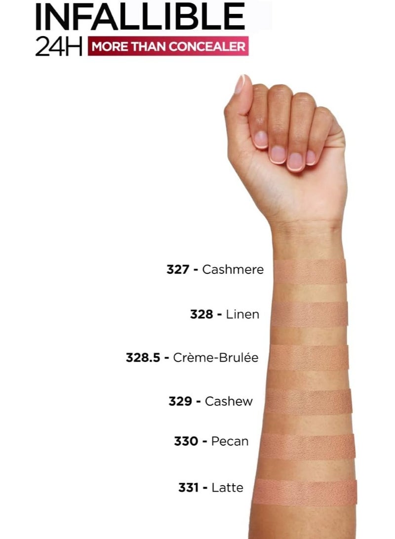 L'Oréal Paris Infaillible More Than Concealer 329 Cashew- Waterproof, Full Coverage