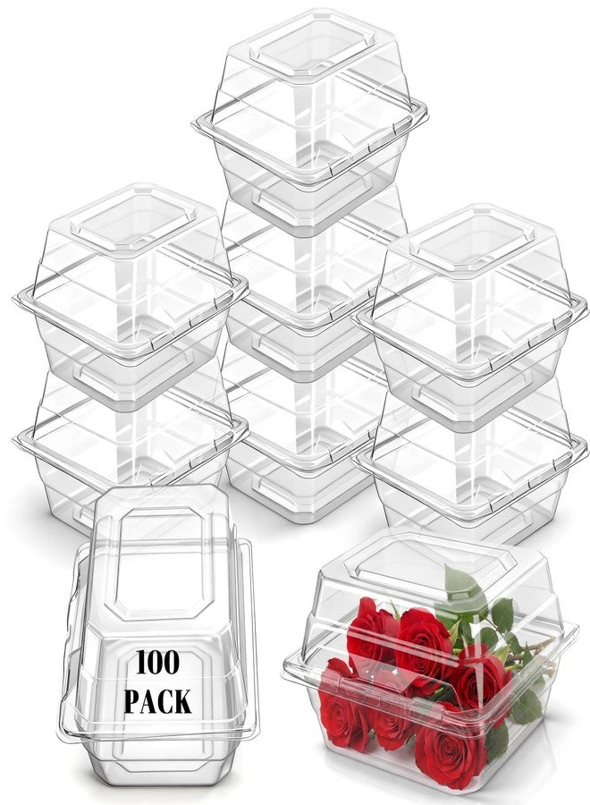 Funnymoom 100 Pack Clear Plastic Flower Corsage Boxes Plastic Boutonniere Storage Box Clear Food Clamshell Containers for Dessert Snacks Cakes Wedding Gift Craft (5 x 4 x 3 Inch) - Image 1